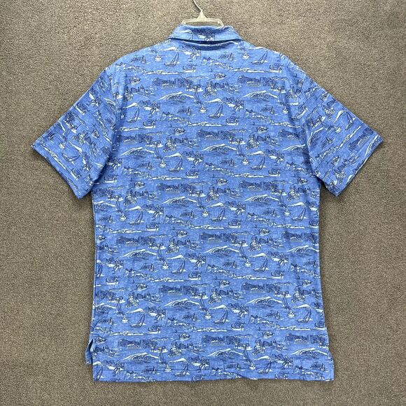 Peter Millar Summer Comfort Crown Sport Polo Shirt Men's Medium Blue print $110 - Picture 2 of 16